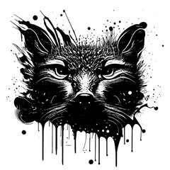 Poster Animal painting, black line, vector painting, Black and white, brush splash, white background.