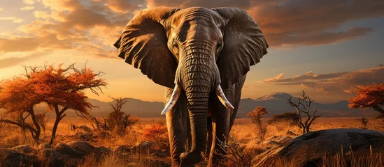 Wall murals Kilimanjaro The male elephant stands proudly with his trunk raised