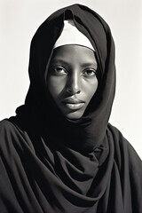 a woman wearing a black scarf and a white head scarf