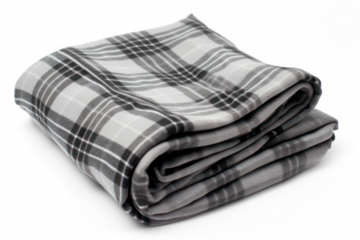 warm grey wool checkered plaid blanket  isolated cutout object with shadow on transparent background, png file