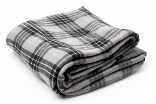 warm grey wool checkered plaid blanket  isolated cutout object with shadow on transparent background, png file