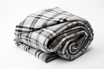 folded warm grey wool checkered plaid blanket,  isolated   on transparent background, png file 