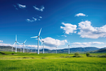 Wind farm or wind park, with high wind turbines for generation electricity