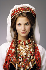 a woman in a traditional costume with a headdress