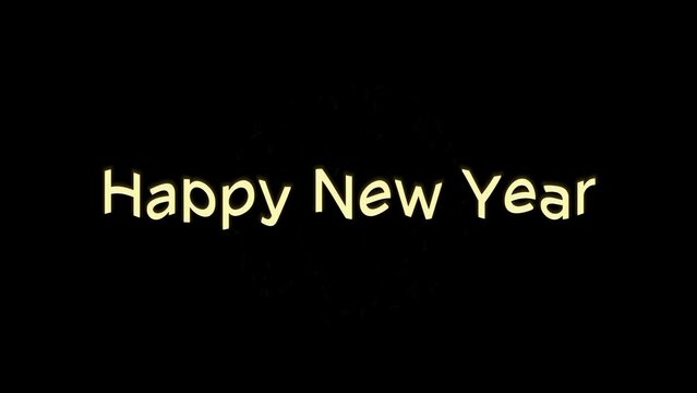 Animation of a sentence that says Happy New Year with fireworks
