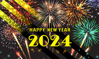 Happy new year 2024 square template with 3D hanging number. Greeting concept for 2024 new year celebration
