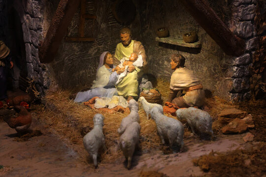 Presepe Nativit&agrave; in Periodo Natalizio ad una mostra di presepi di bareggio in italia, 17/12/2023,  Crib for Christmas in an exhibition of cribs taken in bareggio village in italy on 17 dec.2023