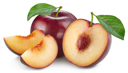 Fresh organic plum isolated on white background