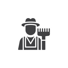 Farmer with rake vector icon