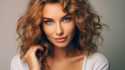 Fototapeta premium Fashion model studio portrait. Beautiful positive woman portrait
