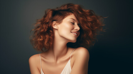 Obraz premium Fashion model studio portrait. Beautiful positive woman portrait