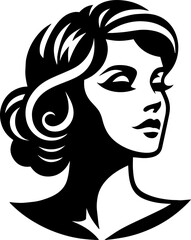 Nostalgic Elegance. Vector Illustration of a Woman's Retro Silhouette - Logo Design