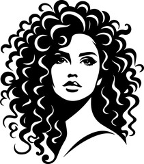 Curls Unleashed. Black Silhouette Logo of Women's Curly Hair Vector Illustration