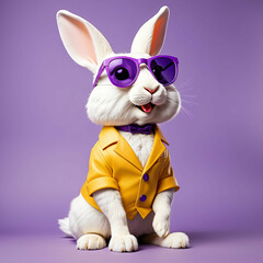 rabbit. transparent sunglasses, plain background, AI generated