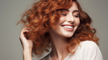 Naklejka premium Fashion model studio portrait. Beautiful positive woman portrait
