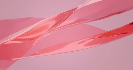 Abstract background with smooth pink glass waves. 3d render.