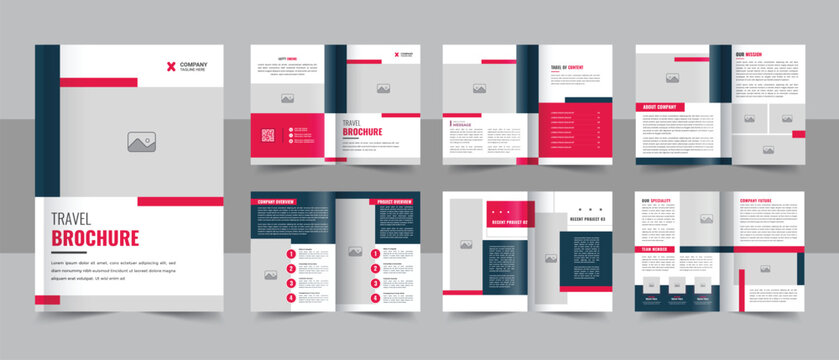 Creative Travel Agency Brochure design template or Multipage Travel Magazine Vector Layout 