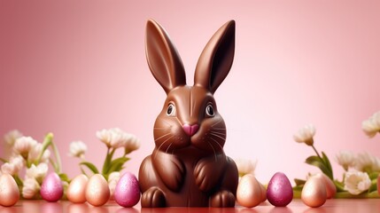 Fototapeta na wymiar Indulge in sweetness! Our 3D chocolate rabbit bunny with cute ears is a delightful Easter treat.