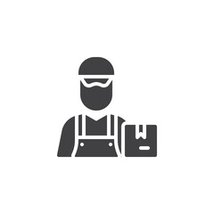 Man and delivery box vector icon