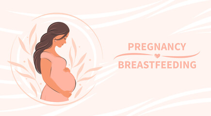 Pregnant woman, future mom. Pregnancy and motherhood concept.  Vector illustration.