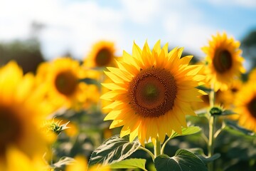 Obraz premium close up shot of sunflower blooming in spring made with AI 