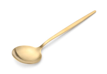 One shiny golden spoon isolated on white