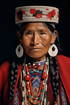 a native american woman wearing a headdress and earrings