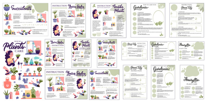 Big set of Nature Template infographics for houseplant care. The collection banner, posters, flyers for for advertising