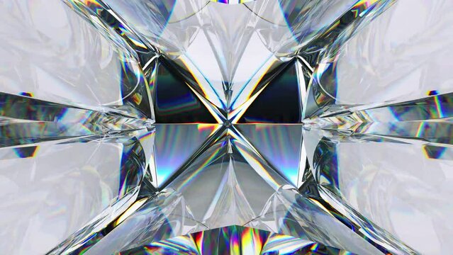 kaleidoscope rotate of Gemstone diamond or shiny glass triangular texture. 3d render, 3d animation