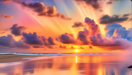 Fototapeta premium Enchanting Sunsets Across Horizons: A Kaleidoscope of Diverse Twilight Moments.(Generative AI)