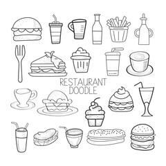 restaurant doodle  art illustration, hand-drawn restaurant elements