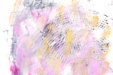 Obraz na płótnie Canvas Multicolor abstract background, watercolor paint blots and stains on white paper, pink ink