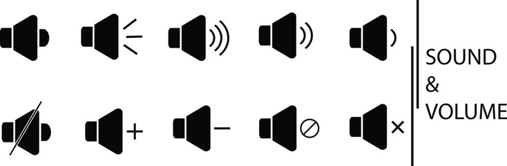 Icon set of sound and volume. 
