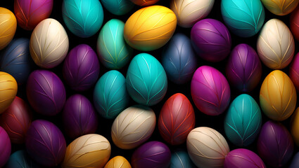 Fototapeta na wymiar Easter Eggs in Different Colors with a Floral Style Pattern
