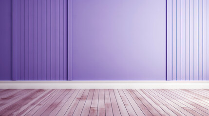 Elegant empty room with purple tall walls. Frame wall molding decorating. Wooden floor. Copy space. Generative AI - obrazy, fototapety, plakaty
