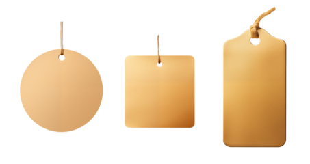 gold tag and label set - round, square, rectangular - isolated transparent PNG background - collection of shapes
