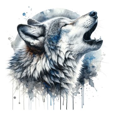 Wolf howling Clipart Watercolor Splash Style