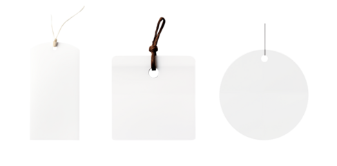 white tag and label set - round, square, rectangular - isolated transparent PNG background - collection of shapes