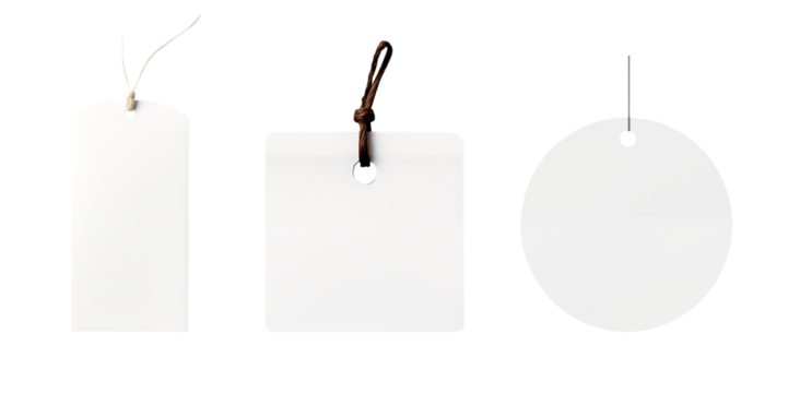 white tag and label set - round, square, rectangular - isolated transparent PNG background - collection of shapes