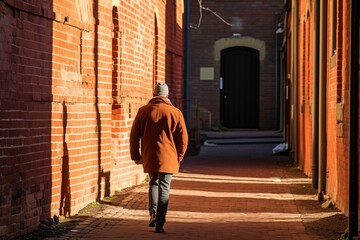 Serene Early Morning in a Quiet City Alleyway with Solitary Figure
