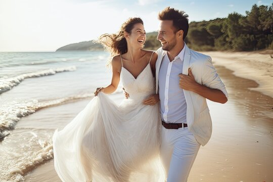 bride and groom on the beach