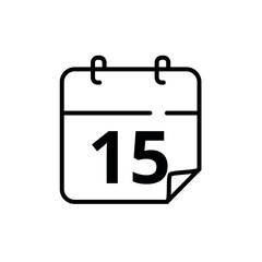 Simple flat calendar icon with specific day marked at 15. Vector illustration for websites, blogs and graphic resources.