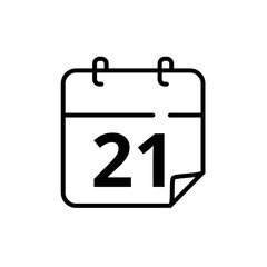 Simple flat calendar icon with specific day marked at 21. Vector illustration for websites, blogs and graphic resources.