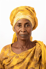 a woman with a yellow turban and a yellow scarf