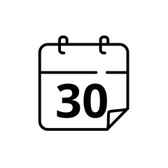 Simple flat calendar icon with specific day marked at 30. Vector illustration for websites, blogs and graphic resources.