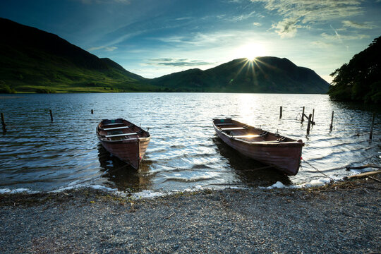 Boats on Buttermere Lake, Lake District, UK