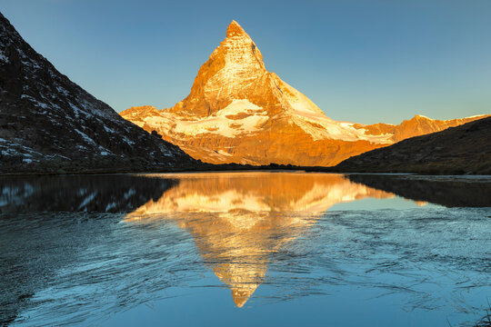Lake Riffelsee with Matterhorn (4478m), Zermatt, Valais, Swiss Alps, Switzerland