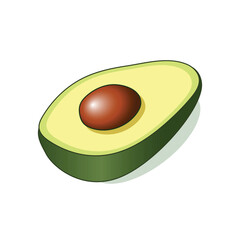 Half avocado isolated on white background. Organic food. Cartoon style. Vector illustration for design.