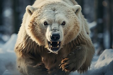 Obraz premium Powerful polar bear in the Arctic wilderness, Generative AI