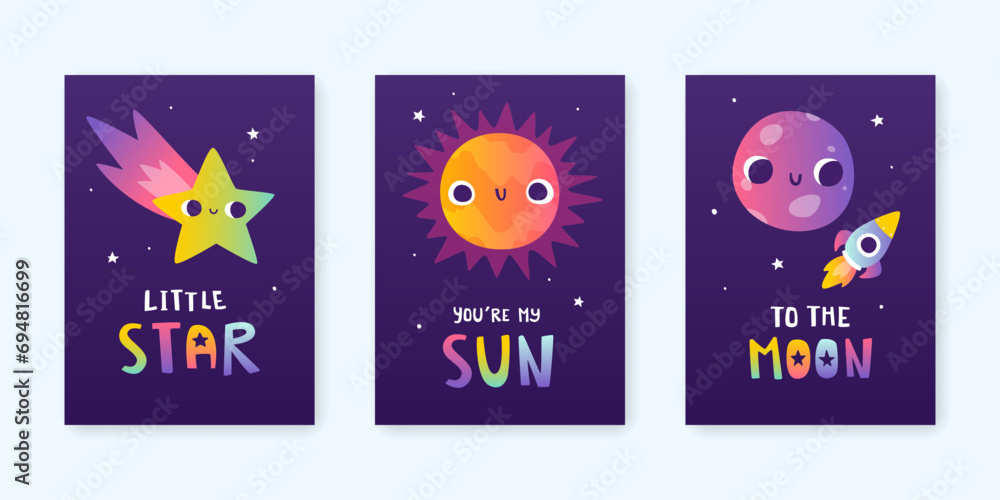 Canvas Prints space poster set with colorful gradient and hand written text. cosmic bright prints collection for k